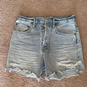 Agolde Light Blue Distressed High-Rise Denim Shorts